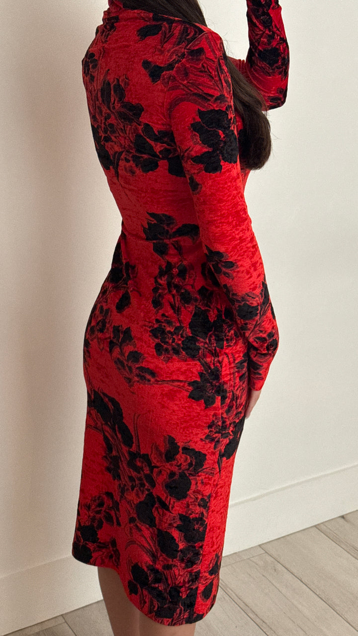 Balenciaga Red & Black Floral Dress Size M