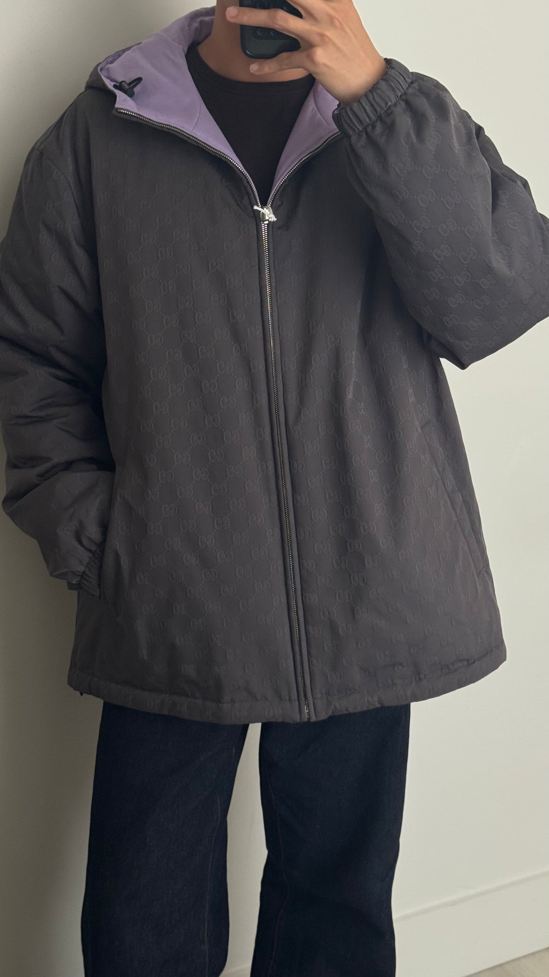Gucci Lavender & Grey GG Reversible Jacket Size 52