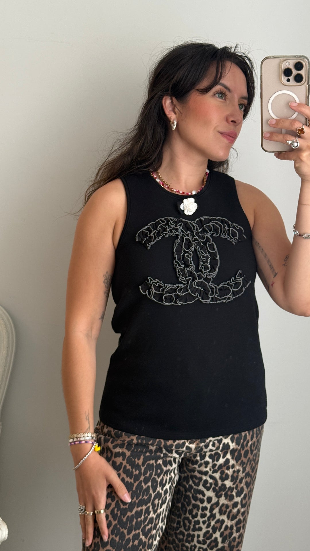 Pre-Loved Chanel™ Black Wool Ruffled Logo Tank Top Size 36