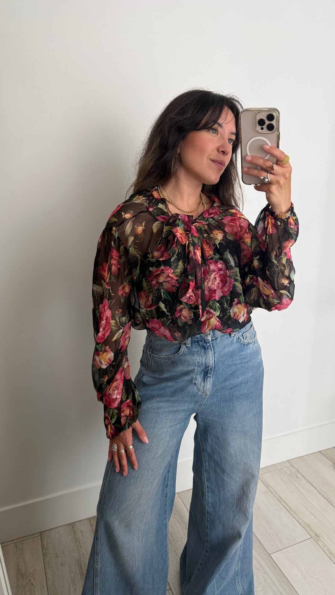 Dolce & Gabbana Black Silk Floral Print Blouse Size 46