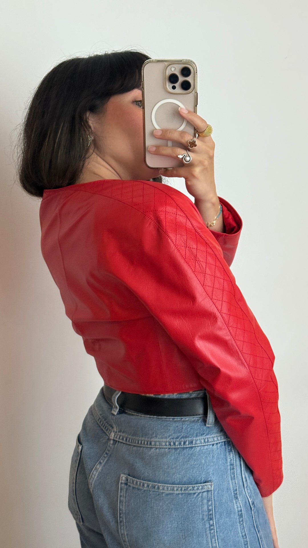 Pre-Loved Chanel™ Red Leather Cropped Jacket with Quilting Detail Size 36