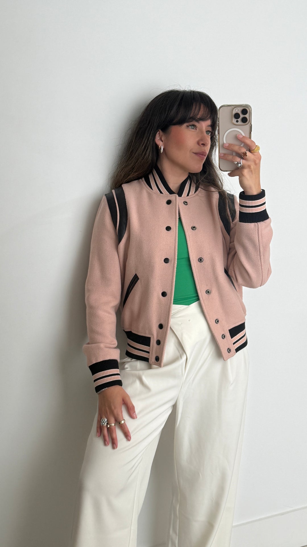 Saint Laurent Pink and Black Varsity Jacket Size 40