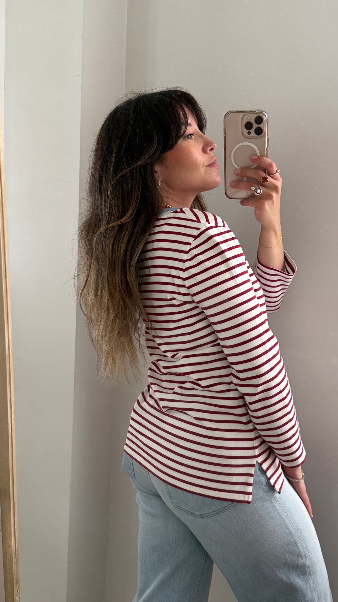 Celine White and Red Striped Cotton Shirt Size M
