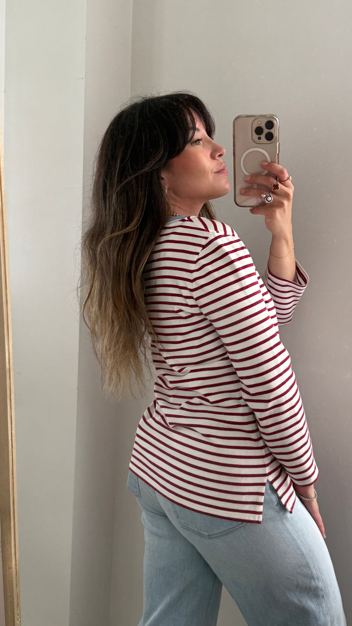 Celine White and Red Striped Cotton Shirt Size M