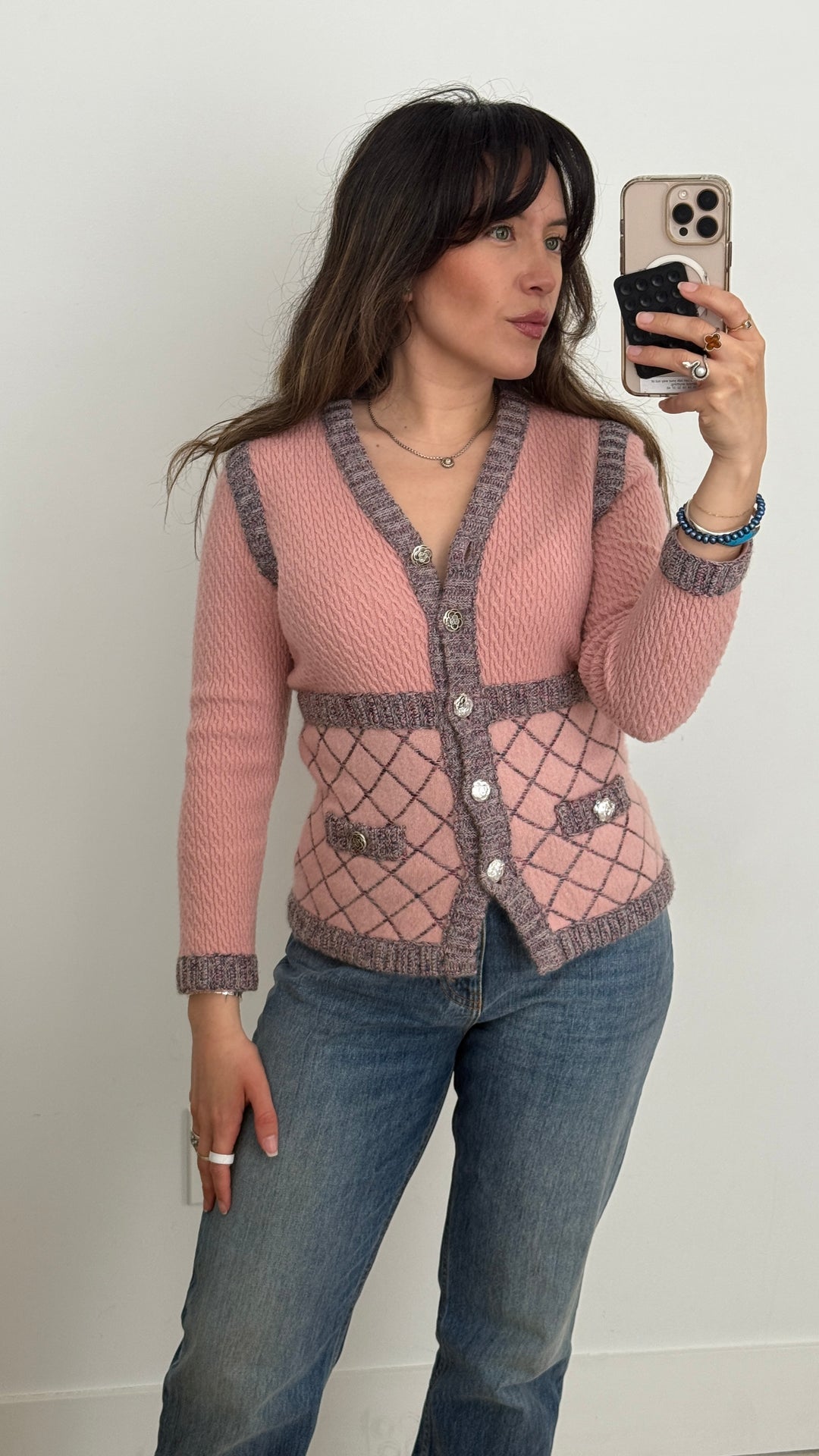 Pre-Loved Chanel™ Pink and Grey Multicolour Cardigan