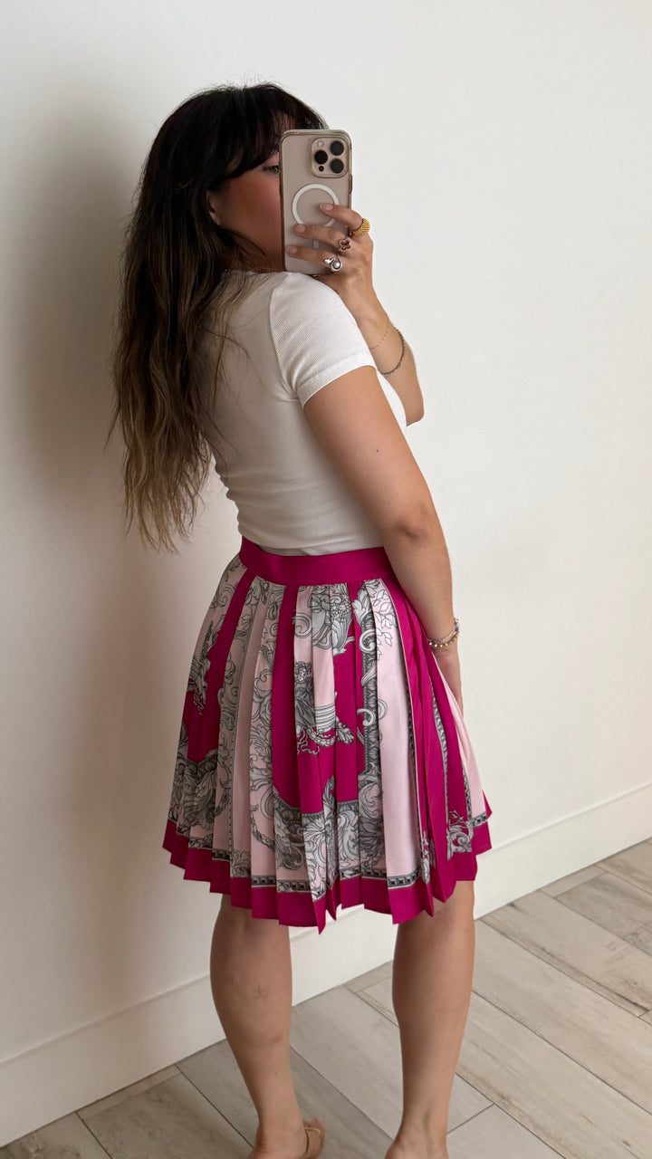 Versace Pink Printed Pleated Skirt Size 46