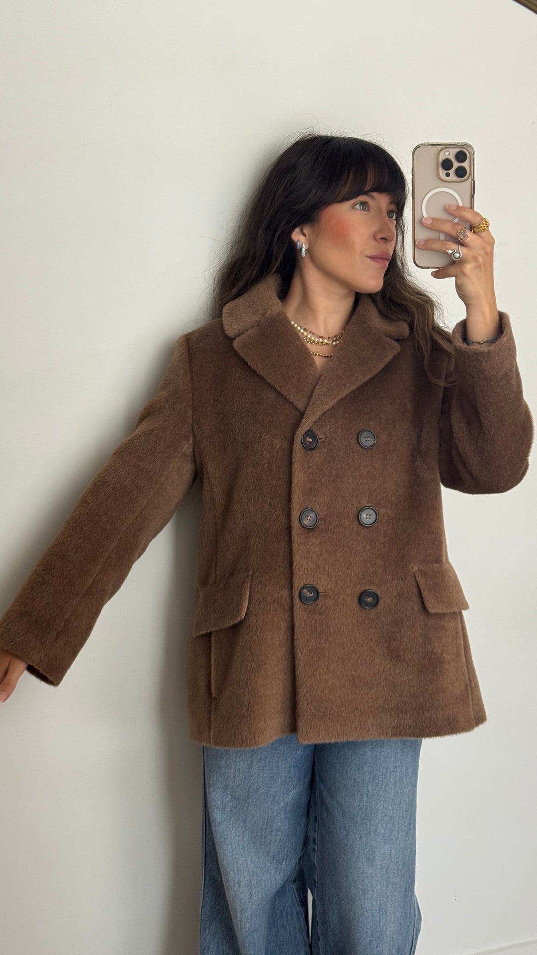 Max Mara Brown Alpaca and Wool Blend Coat Size 40