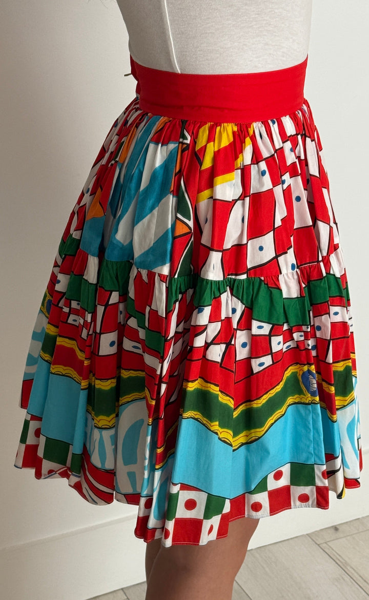 Dolce & Gabbana Red Multicolour Carretto Print Pleated Skirt Size 40