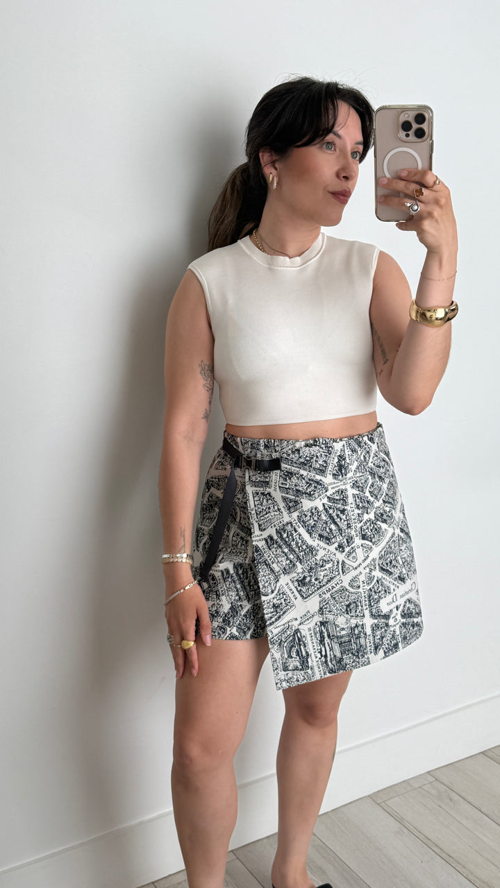 Dior Navy & White Athletic Printed Skort with Logo Detail Size 38