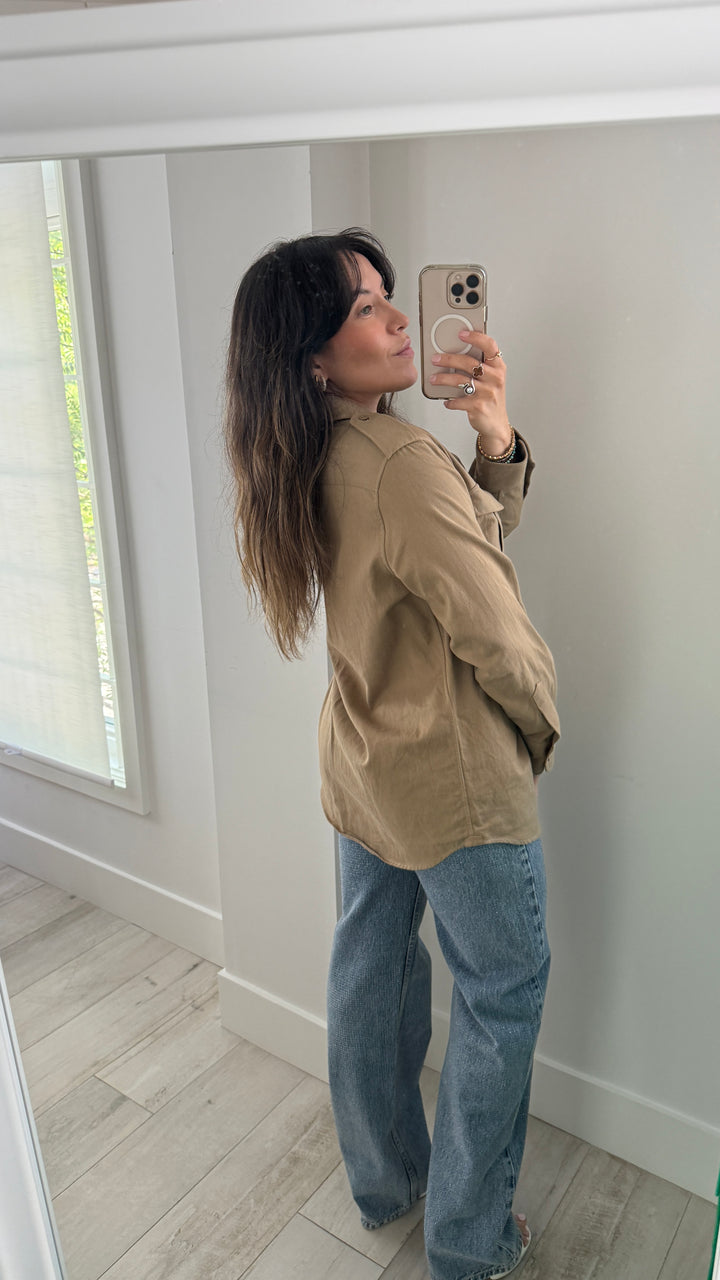 Celine Tan Denim Long Sleeve Button Up Size S
