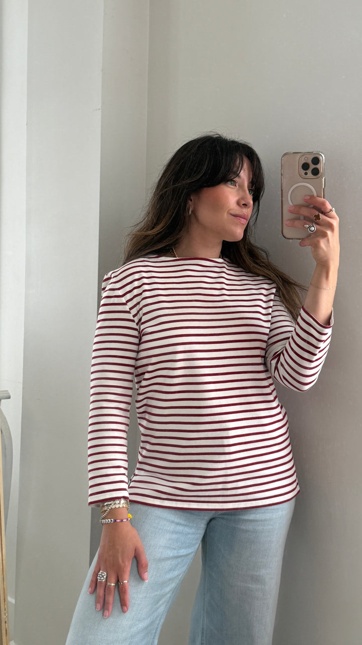 Celine White and Red Striped Cotton Shirt Size M