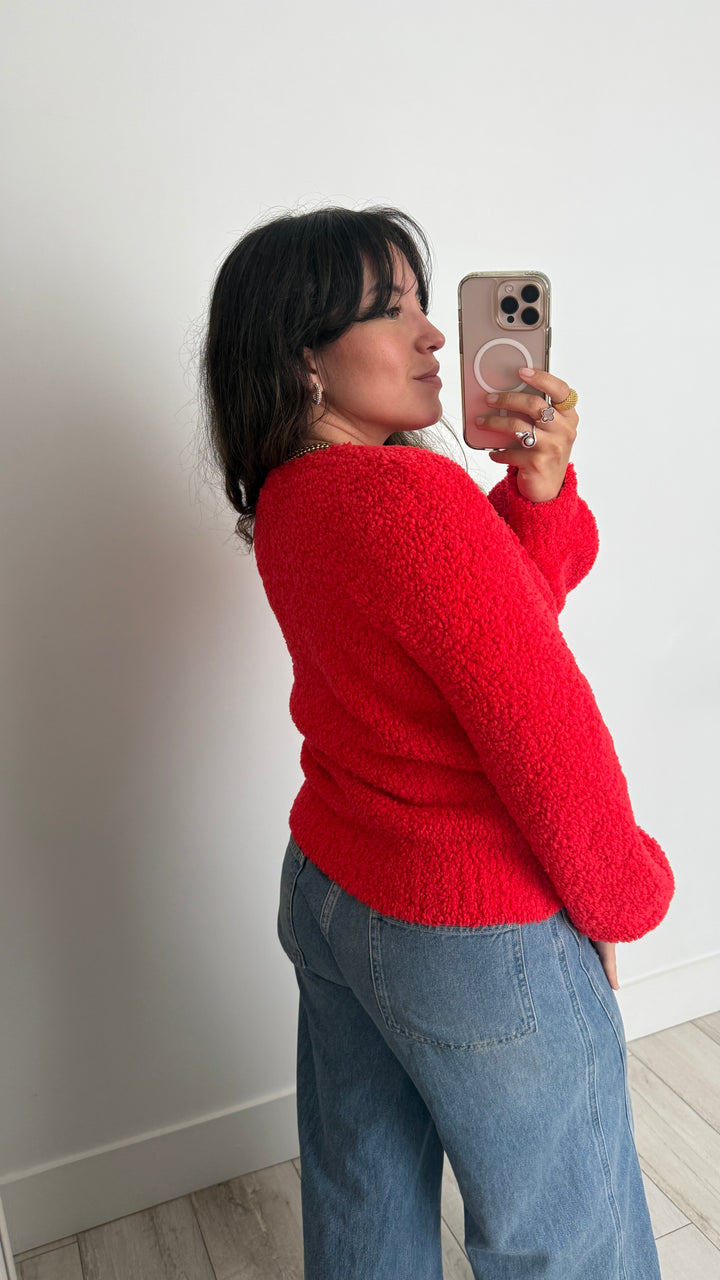 Pre-Loved Chanel™ Red Wool Blend Logo Sweater Size 38