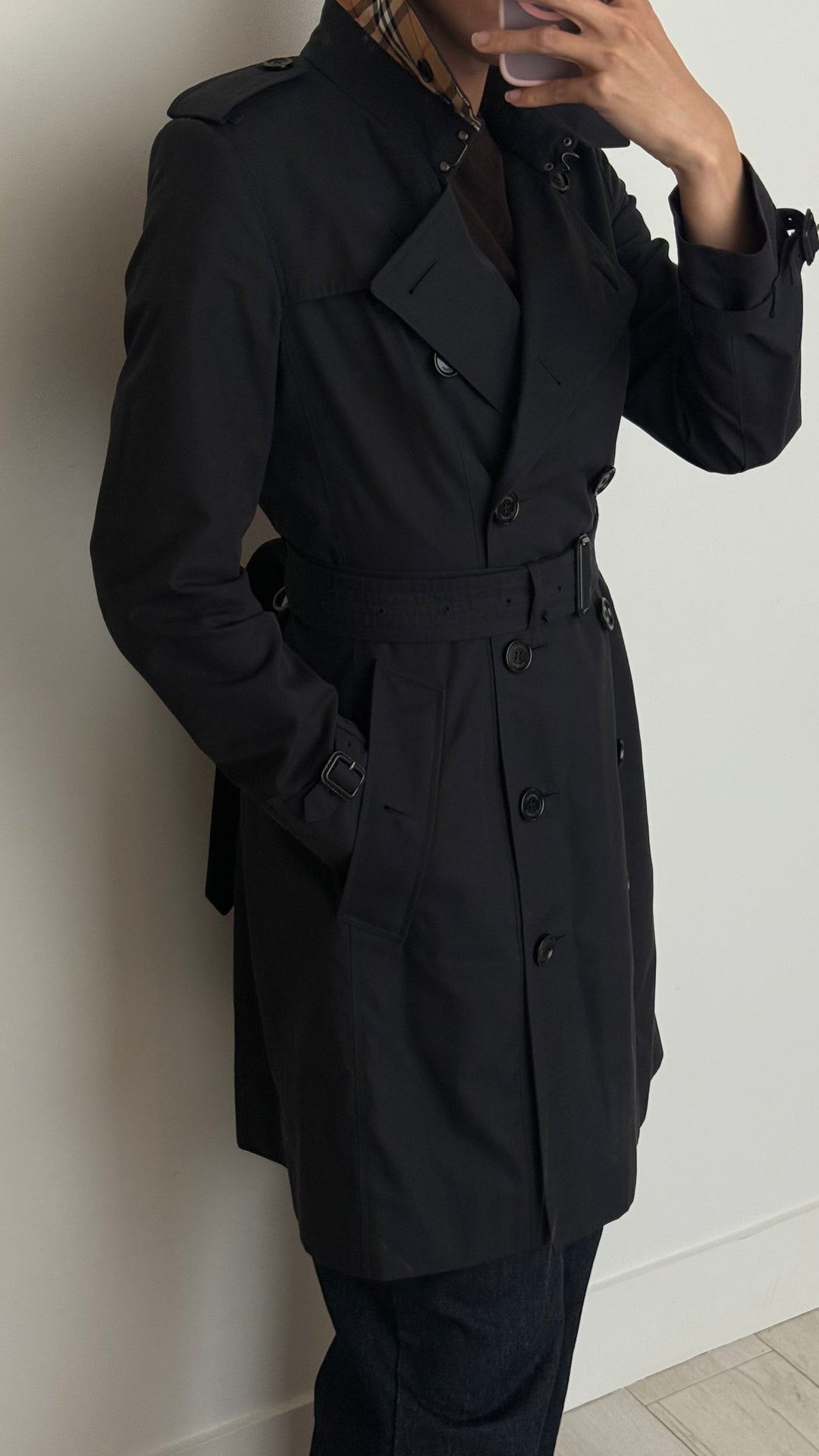 Burberry Black Cotton Belted Trench Coat Size 10