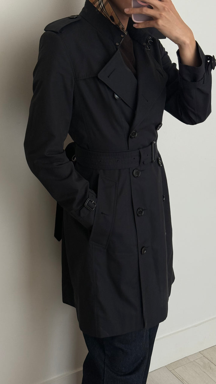 Burberry Black Cotton Belted Trench Coat Size 10