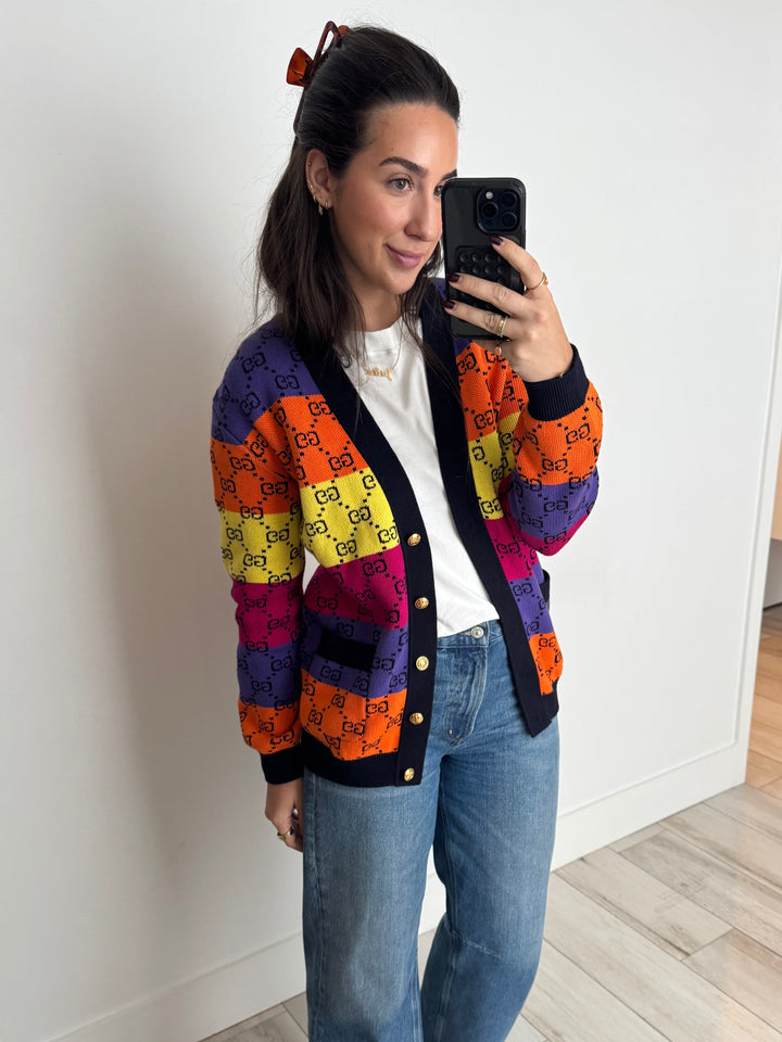 Gucci Multicolour GG Cotton Knit Cardigan Size XS