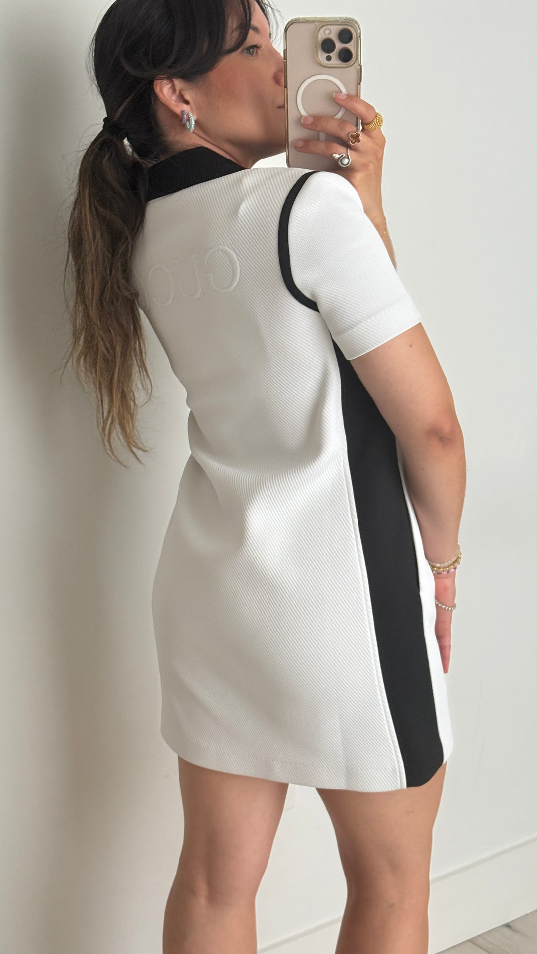 Gucci Black and White Polo Dress with Logo Detail Size XS