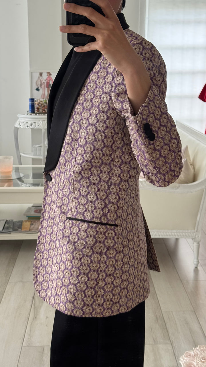 Gucci Purple & Gold Cotton Blend Woven Brocade Blazer Size 40