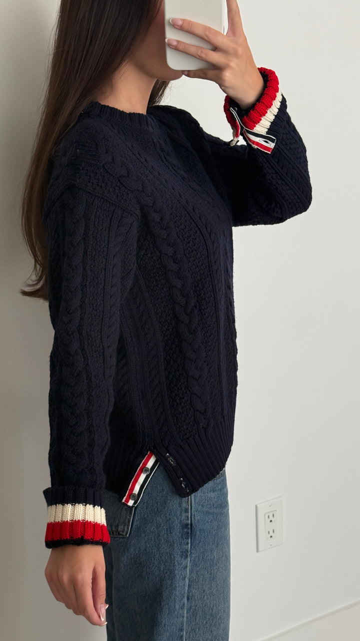 Thom Browne Navy Cable-knit Wool Sweater Size 3