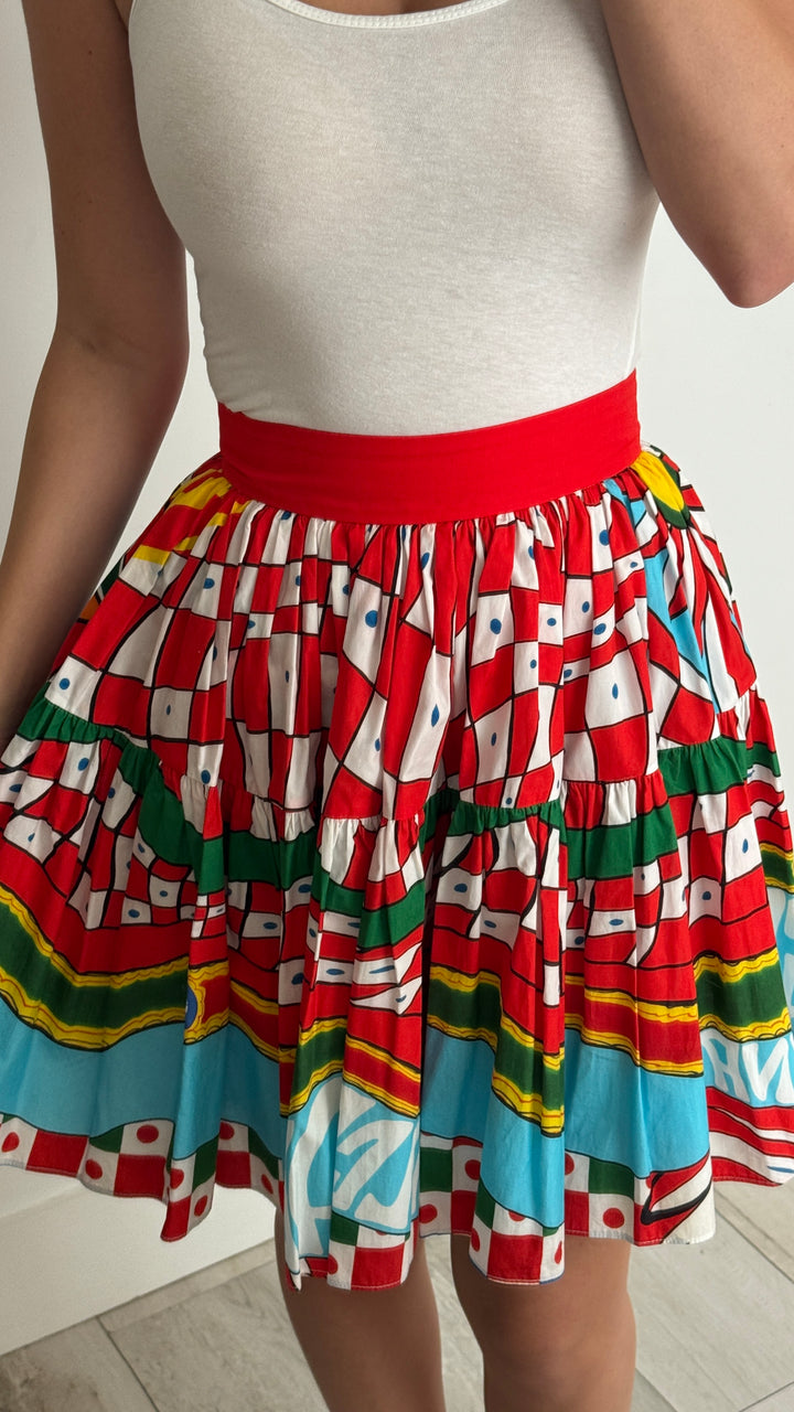 Dolce & Gabbana Red Multicolour Carretto Print Pleated Skirt Size 40