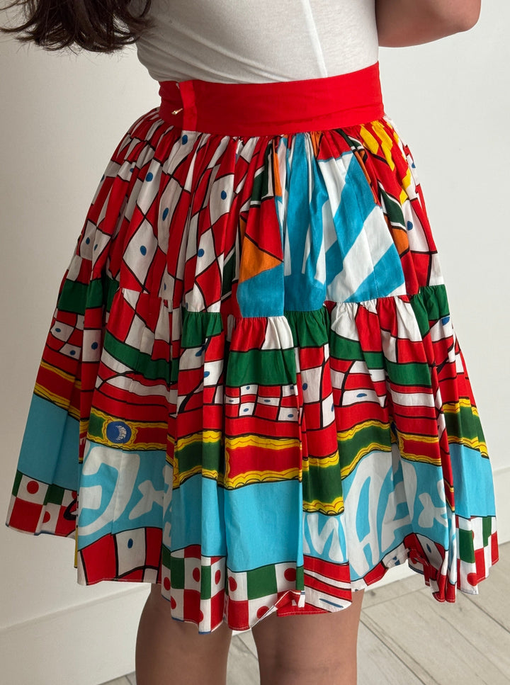 Dolce & Gabbana Red Multicolour Carretto Print Pleated Skirt Size 40