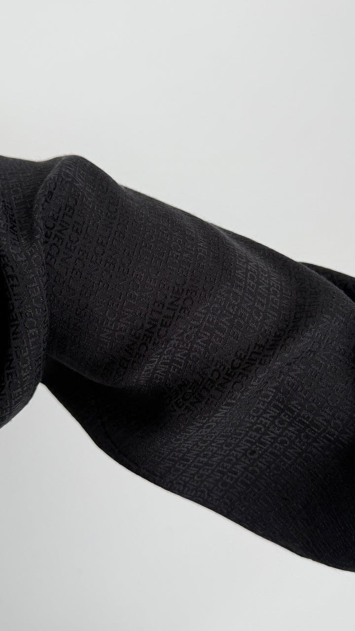 Celine Black Silk Shirt with Logo Print and Necktie Detail Size 38