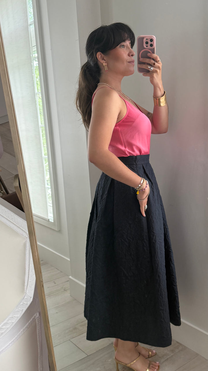 Dior Black Cotton Blend Mid-Length Flared Pleated Skirt Size 6