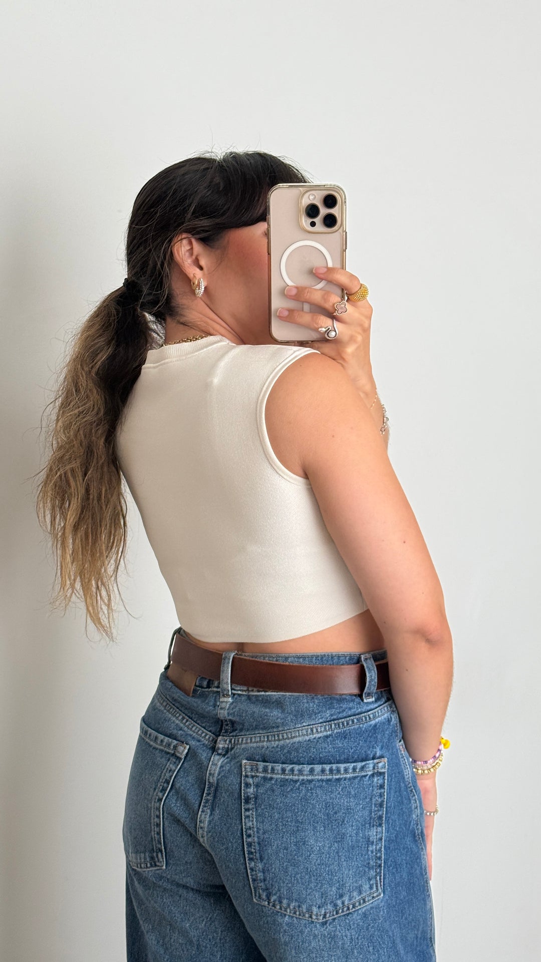 Hermes White Knit Sleeveless Crop Top Size 36