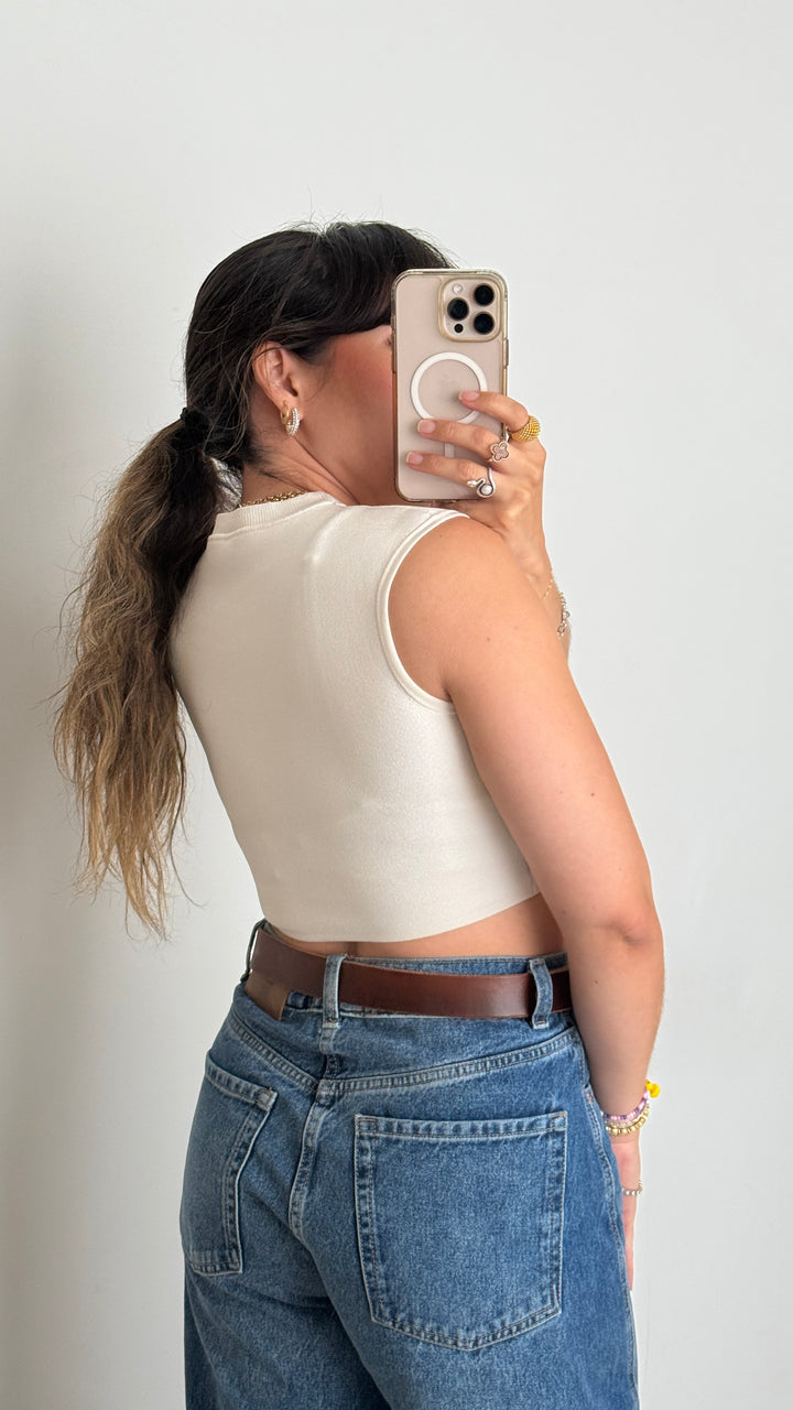 Hermes White Knit Sleeveless Crop Top Size 36