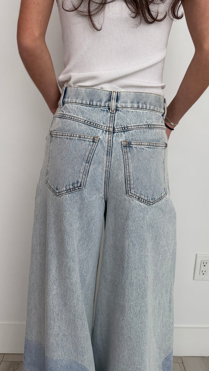 Pre-Loved Chanel™ Light Wash Wide Leg Bambi Motif Jeans Size 34