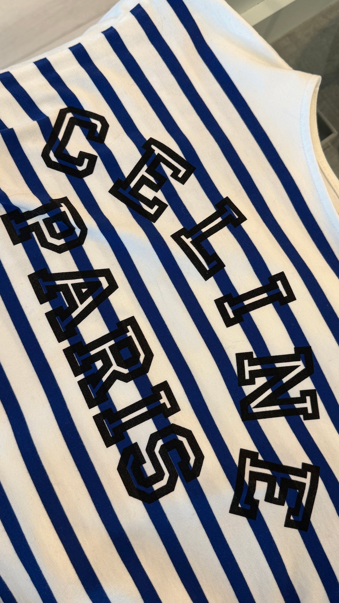 Celine Blue and White Stripe Cotton Shirt with Logo Size XS