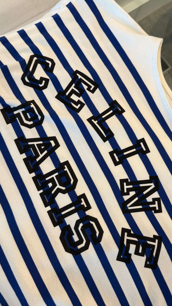 Celine Blue and White Stripe Cotton Shirt with Logo Size XS