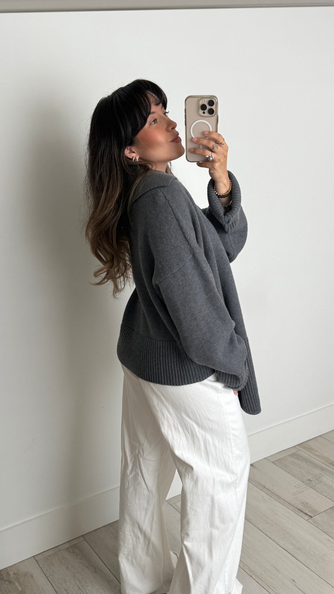 Loewe Grey Knit Wool Oversized Collared Sweater Size M