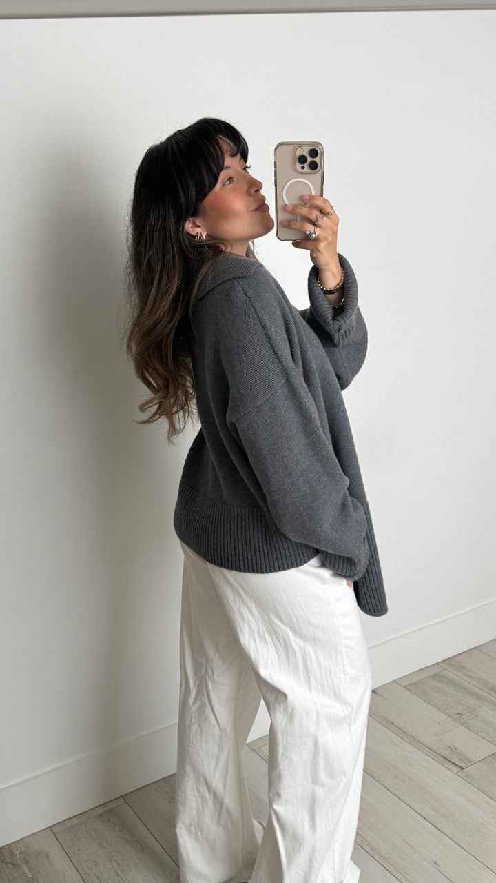 Loewe Grey Knit Wool Oversized Collared Sweater Size M