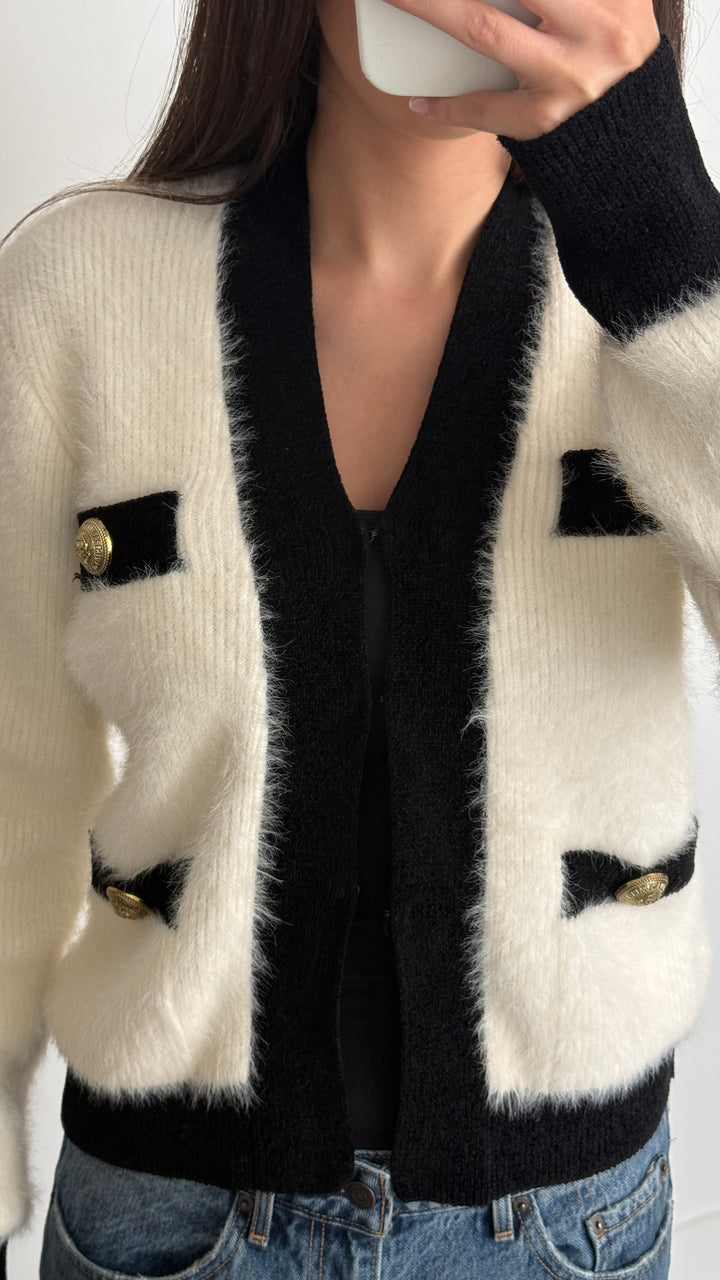 Balmain White & Black Knit Cardigan