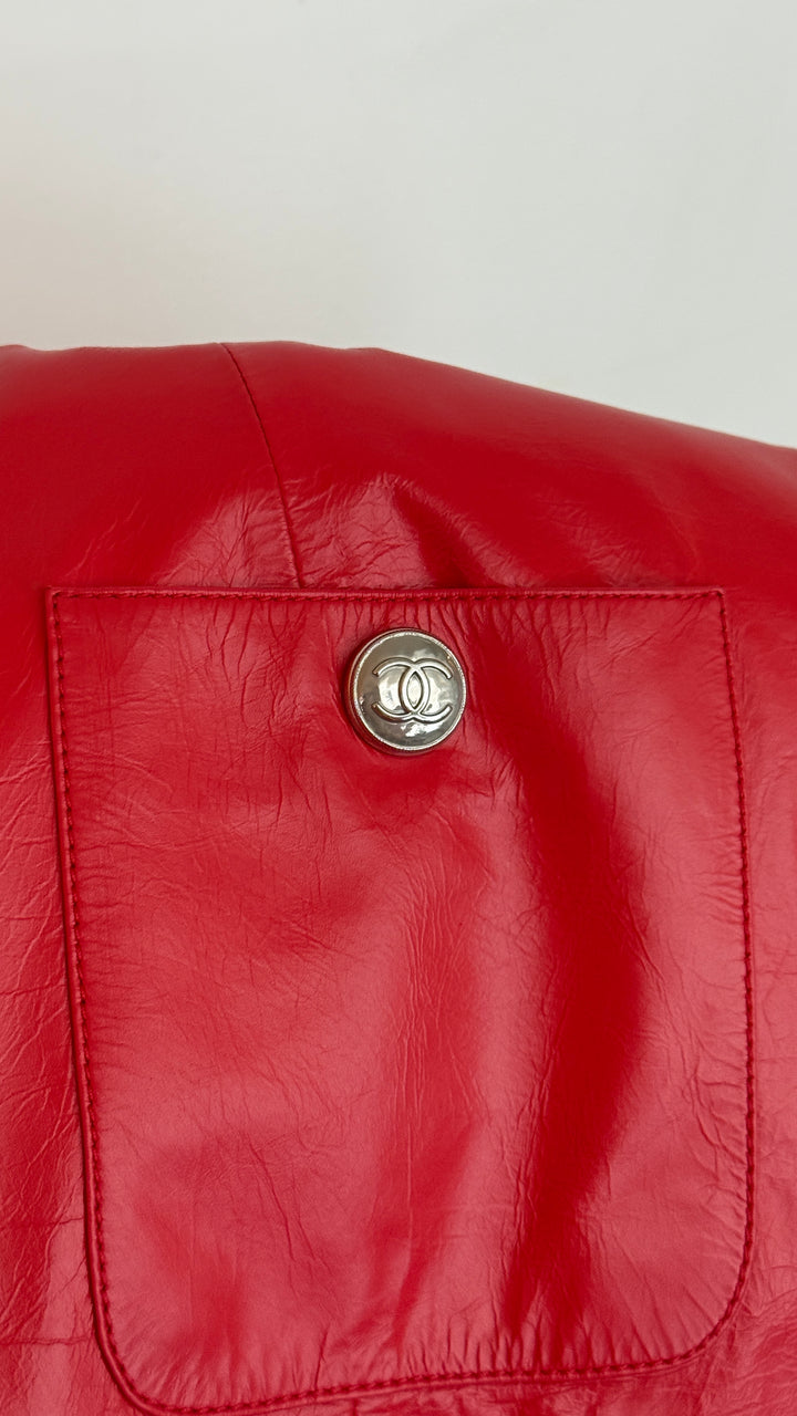 Pre-Loved Chanel™ Red Leather Cropped Jacket with Quilting Detail Size 36