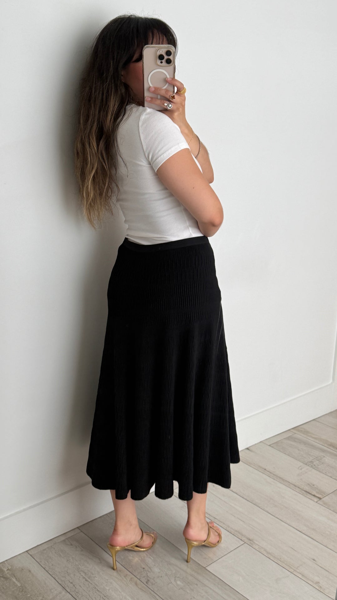 Pre-Loved Chanel™ Cotton Blend Black Textured Midi Skirt Size 44