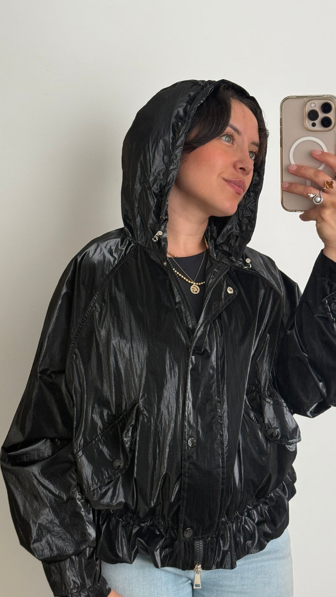 Moncler Black Shiny Jacket with Elasticated Waist Size 1