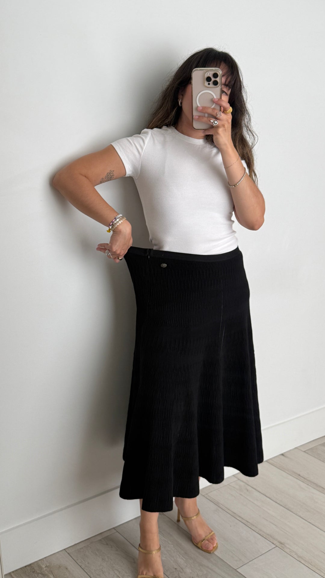 Pre-Loved Chanel™ Cotton Blend Black Textured Midi Skirt Size 44