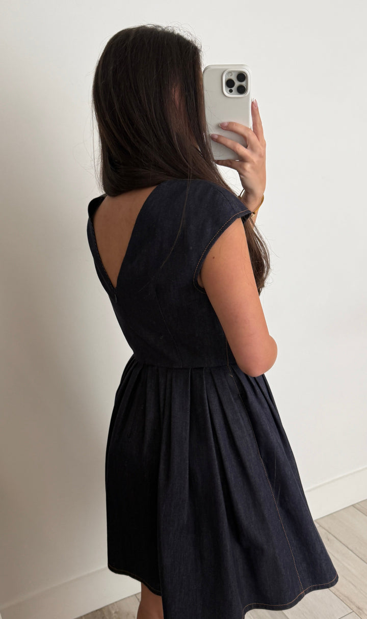 Fendi Blue Denim Faux Pearl Embellished Butterfly Dress Size 42