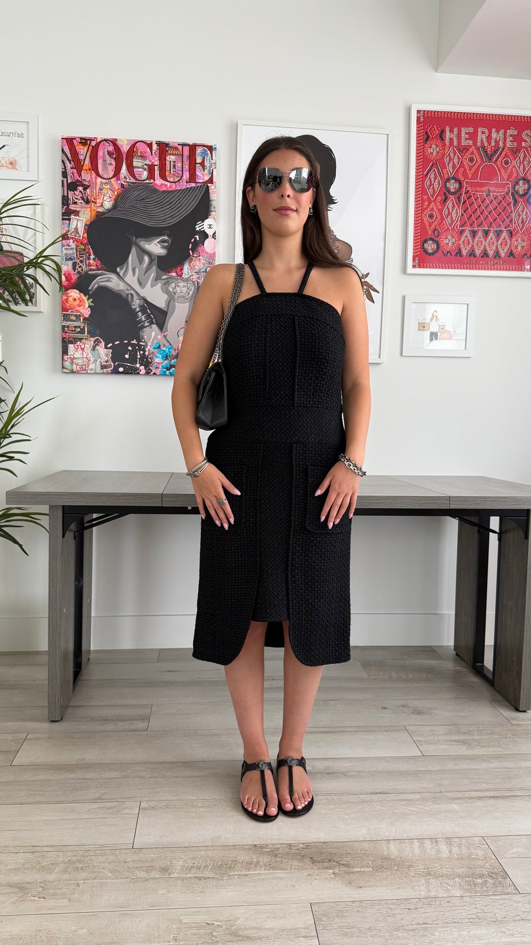 Pre-Loved Chanel™ Black Tweed Halter Style Dress Size 42