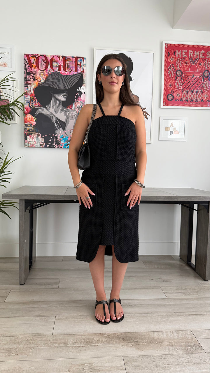 Pre-Loved Chanel™ Black Tweed Halter Style Dress Size 42