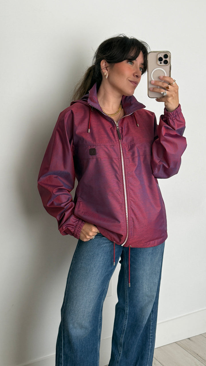 Louis Vuitton Men's Iridescent Burgundy & Blue Epi Patterned Windbreaker Size 48