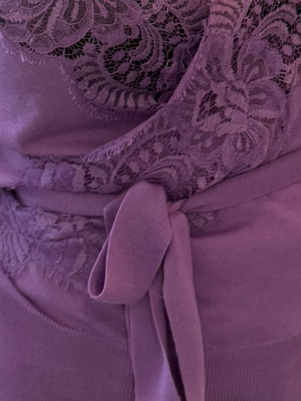 Dolce & Gabbana Purple Knit Top with Lace Detail & Cinched Waist
