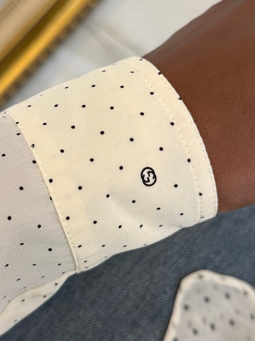 Gucci Ivory Silk Polka Dot Shirt with Tie Detail Size 44