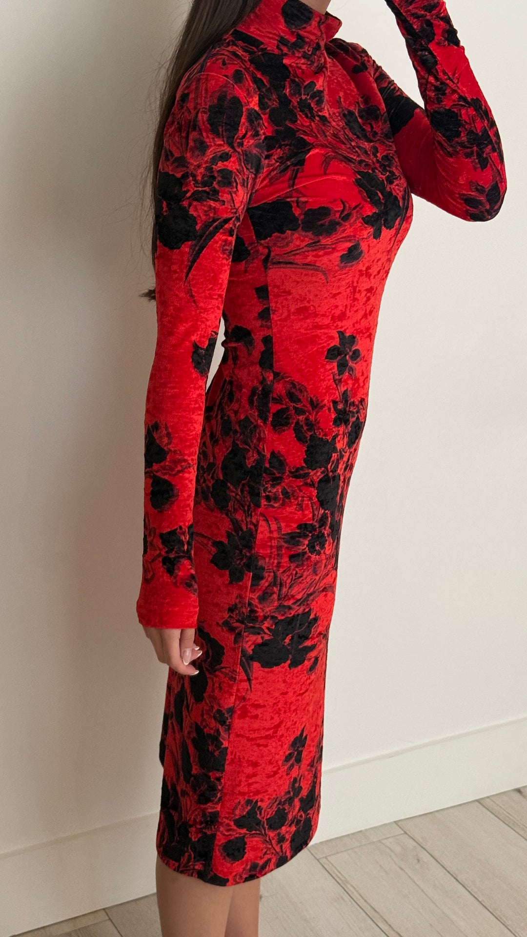 Balenciaga Red & Black Floral Dress Size M