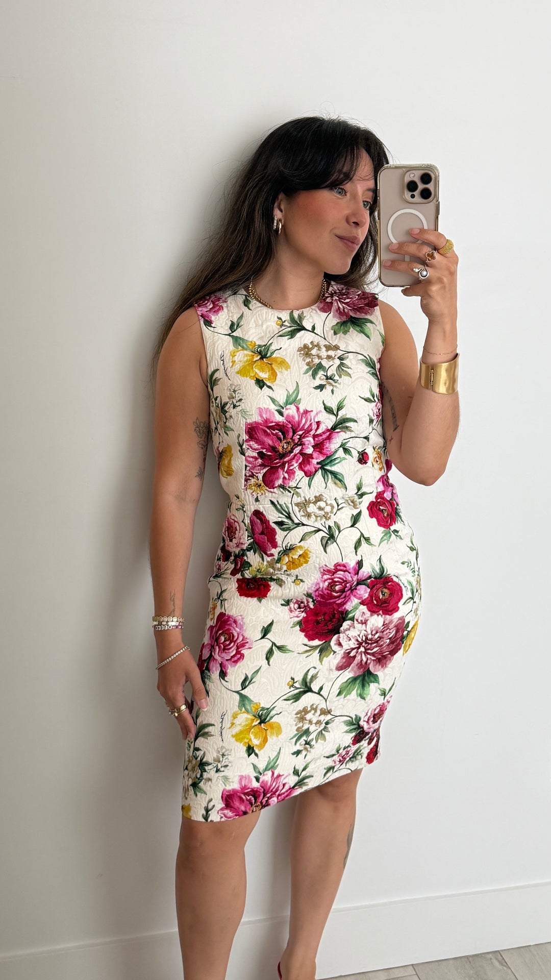 Dolce and Gabbana Ivory Multicolour Floral Dress Size 40