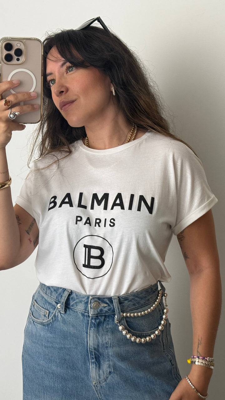 Balmain White Cotton Logo T-Shirt Size XS