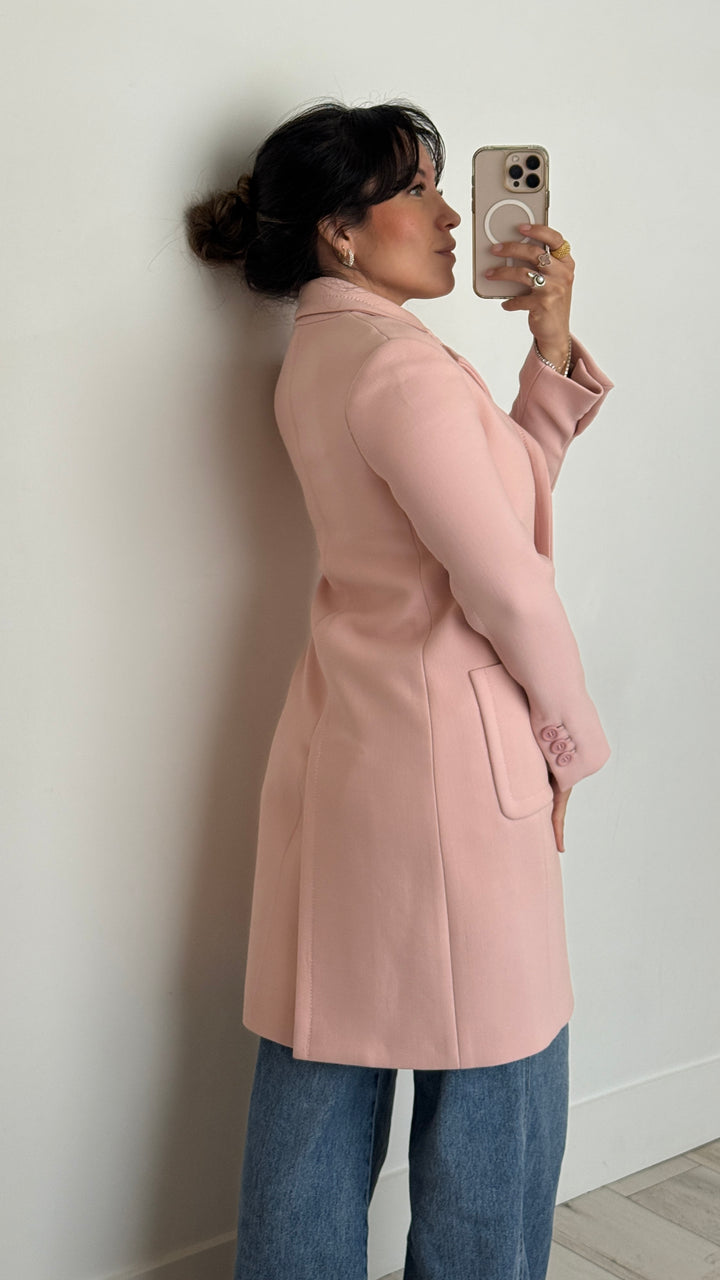 Prada Pink Virgin Wool Long Coat Size 36