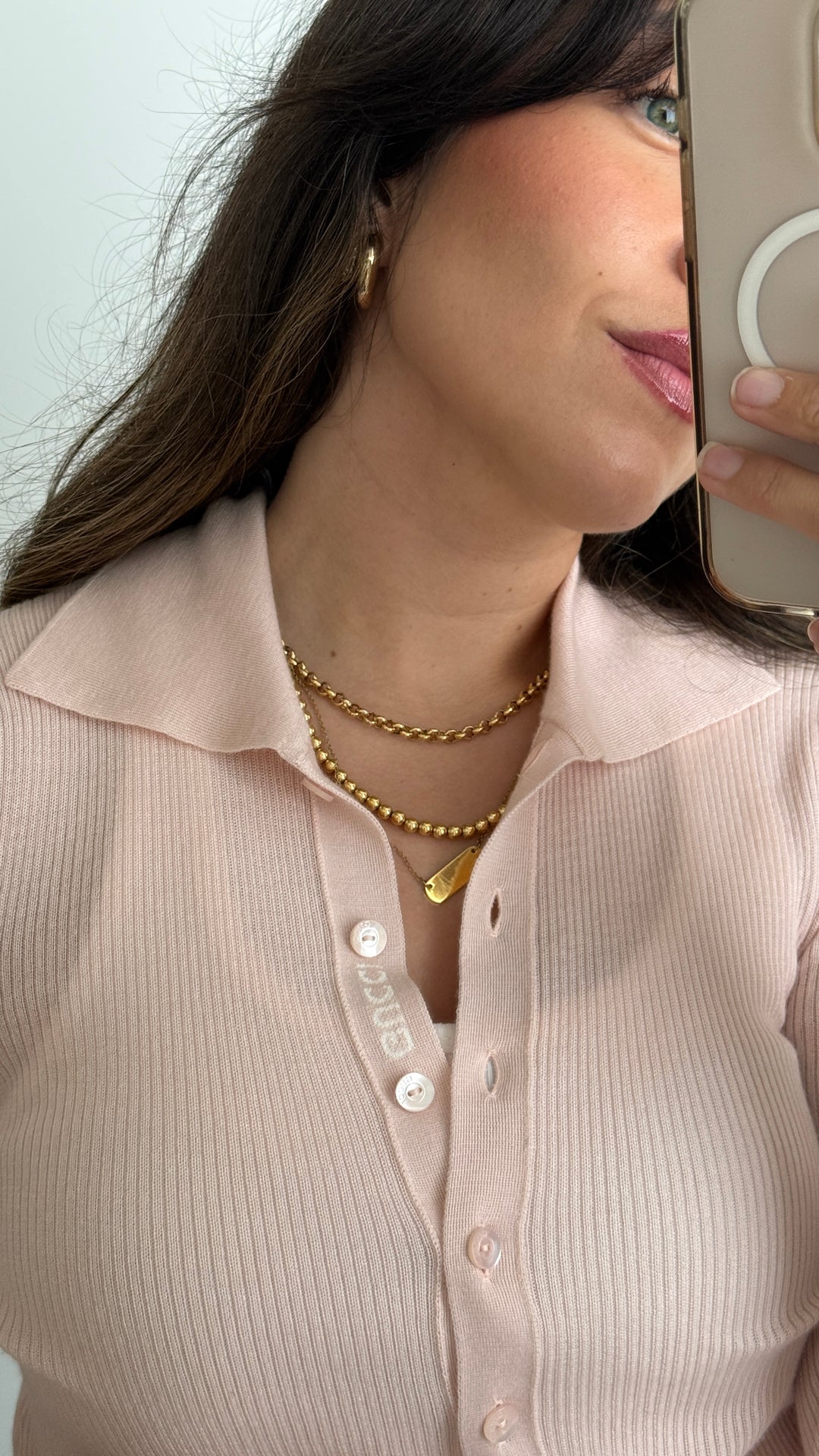 Gucci Pink Ribbed Knit Cashmere and Silk Shirt Size S