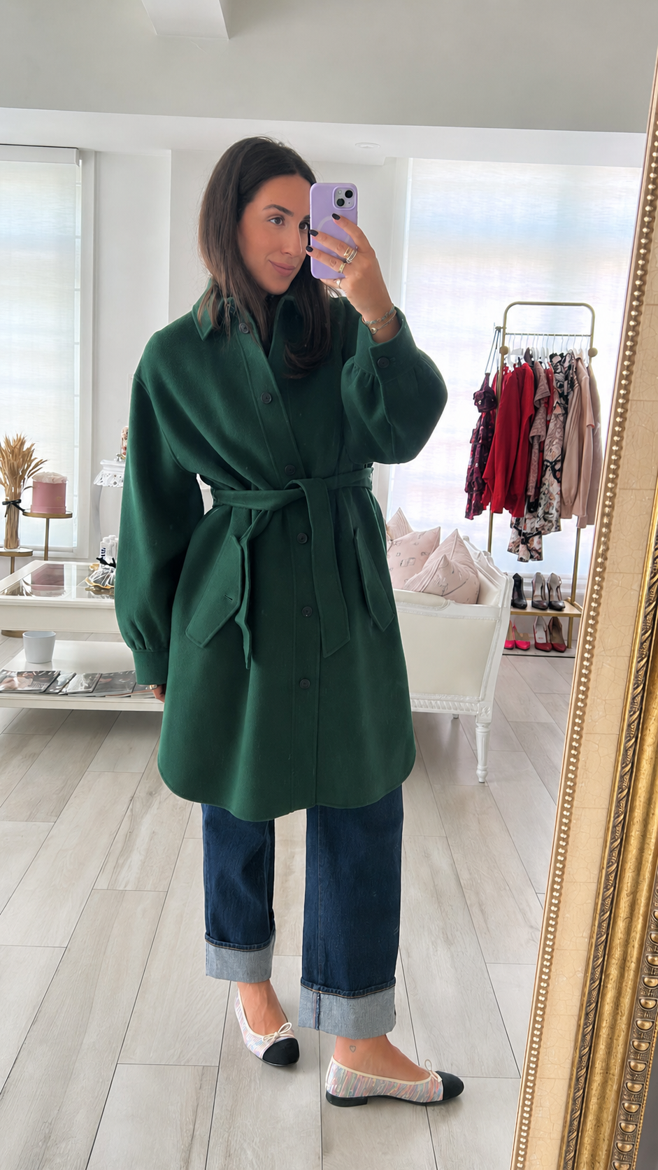 Max Mara Weekend Forest Green Wool Fariseo Belted Coat Size 46